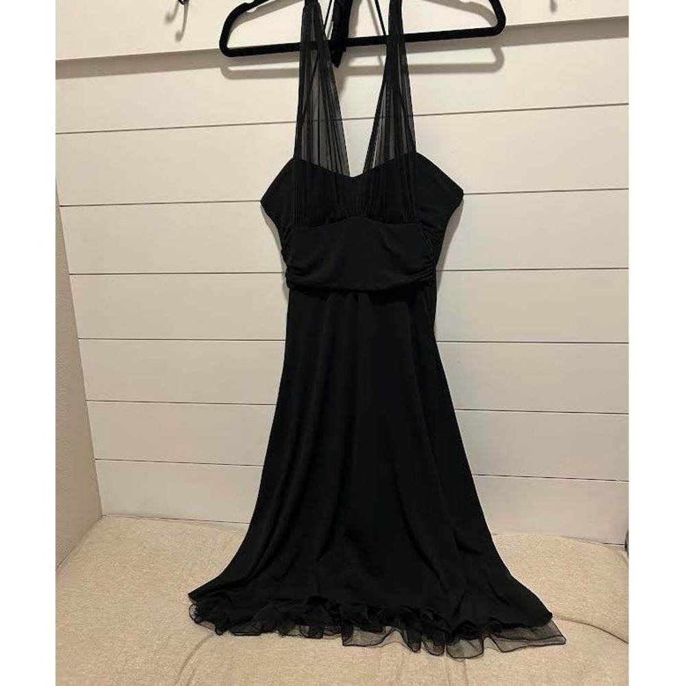 Black Halter Dress Mesh Ruched Empire Waist Tulle Hem S Coquette Party Glam